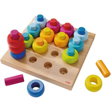 HABA Rainbow Whirls Wooden Sorting & Stacking Rings - Encourages Fine Motor Skills, Color Recognition and Patterns (Made in Germ