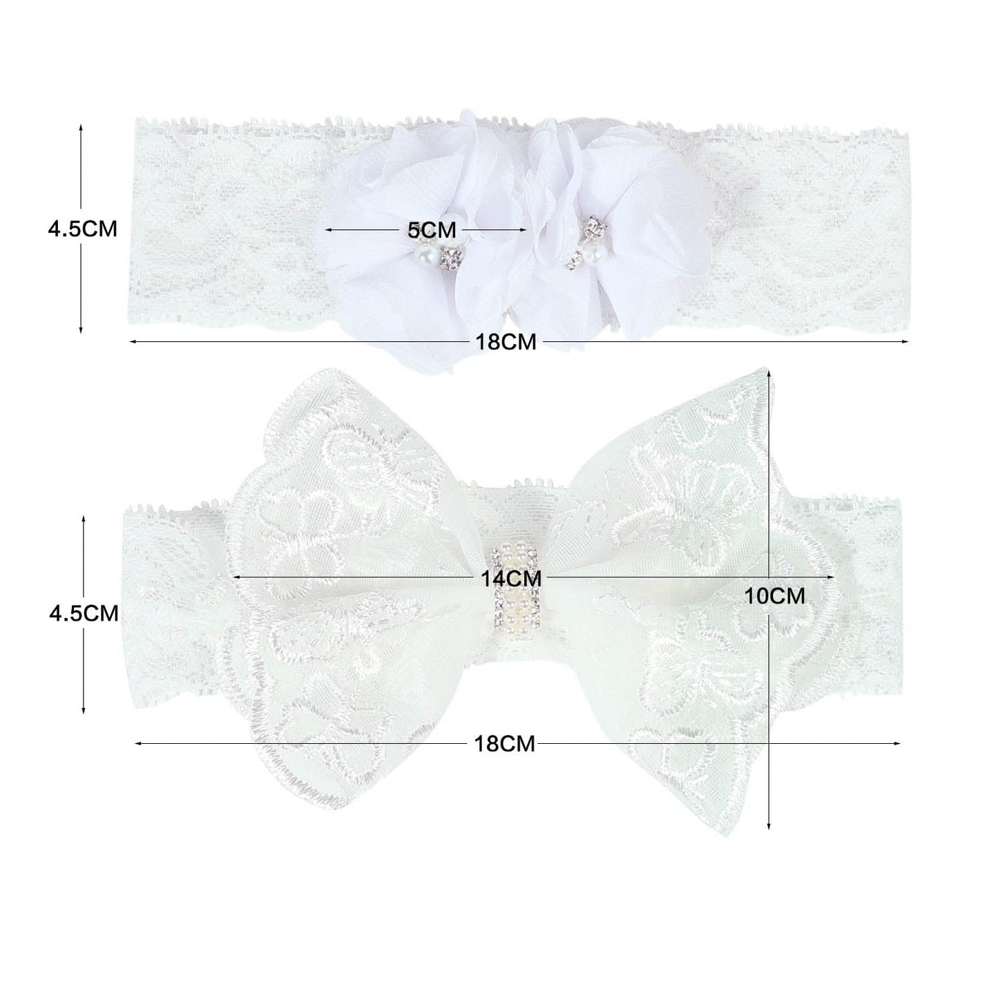 Baby Girls Lace Headband With Double Chiffon Flowers Pearl Hairband Headwrap Ja68 (21-White)