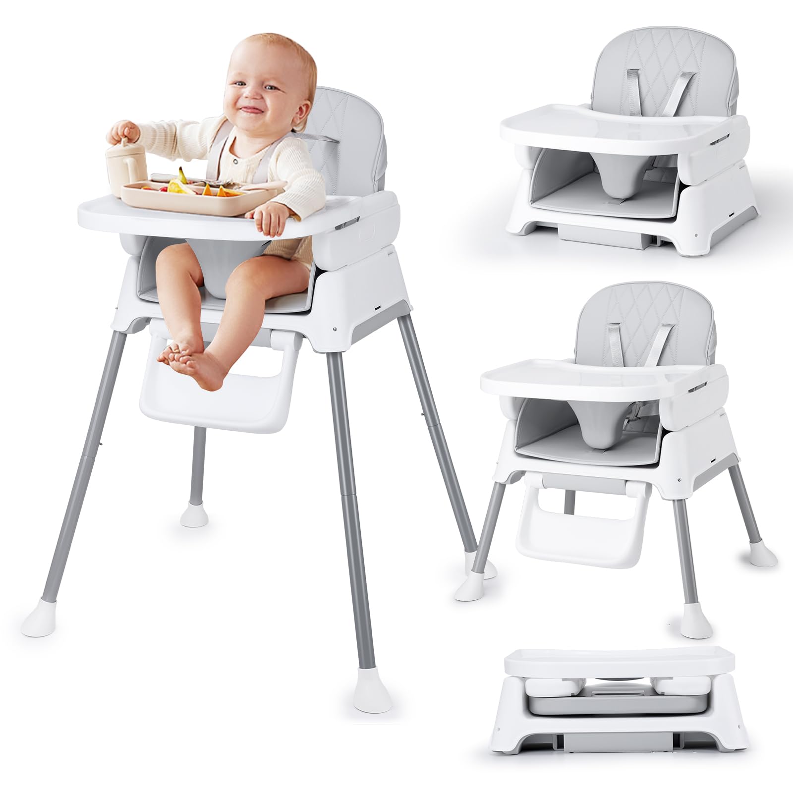3 in 1 Baby High Chair, Bellababy Adjustable Convertible Chairs for Babies and Toddlers, Compact/Light Weight/Portable/Easy to C