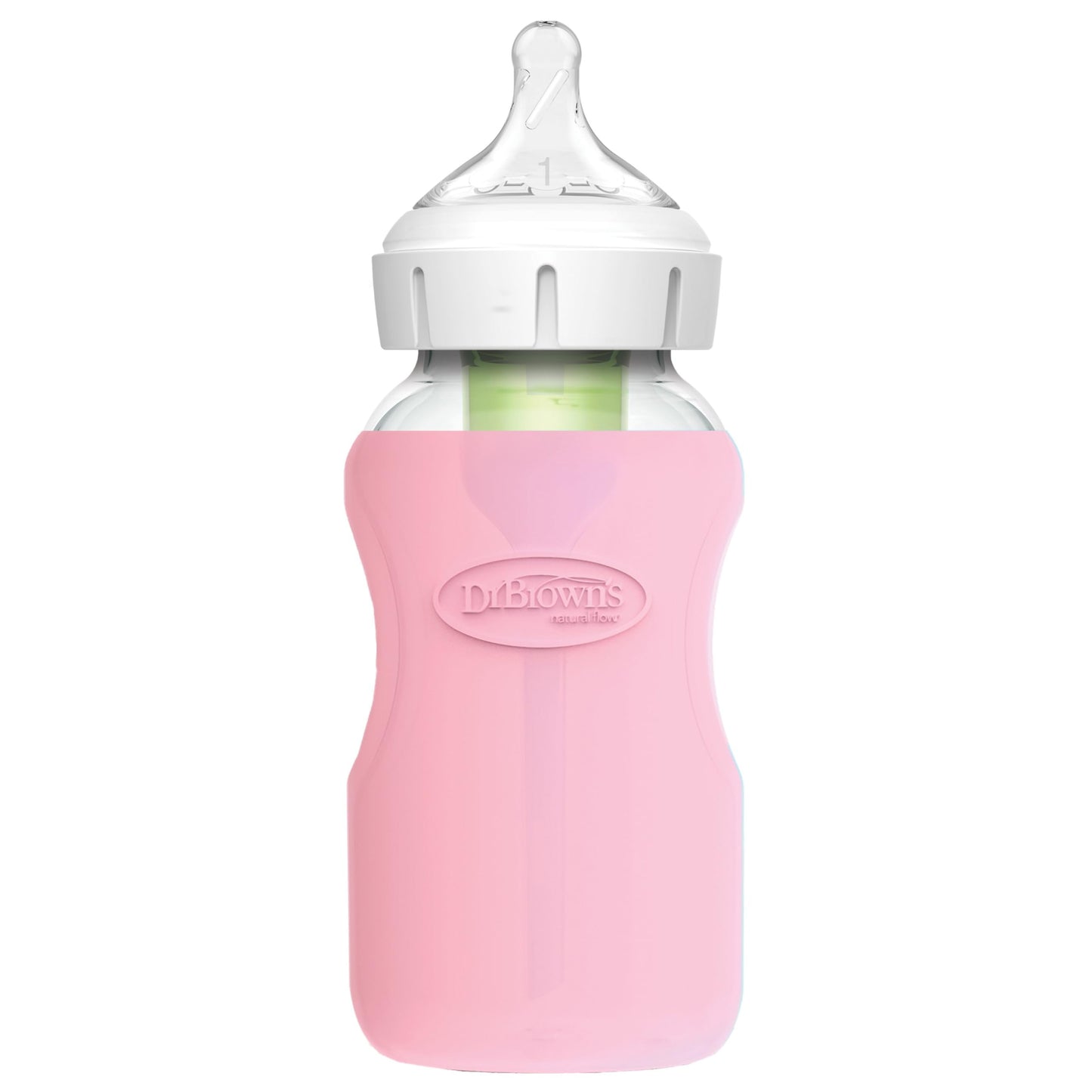 Dr. Brown'S Natural Flow Options+ Glass Baby Bottle Sleeves,100% Silicone,9 Oz,Wide-Neck,Pink