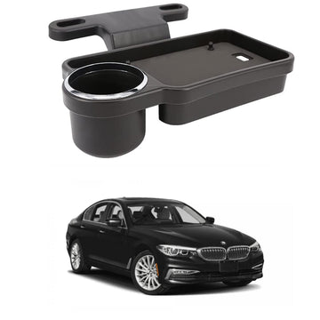 Oshotto (FT04) Foldable Car Auto Headrest Rear Back Seat Table Drink Food Cup Tray Holder Compatible with BMW 5 Series  Black