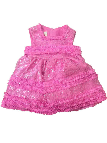 American Princess Infant Girls Sparkly Pink Satin Sequin Party Dress 6 Months
