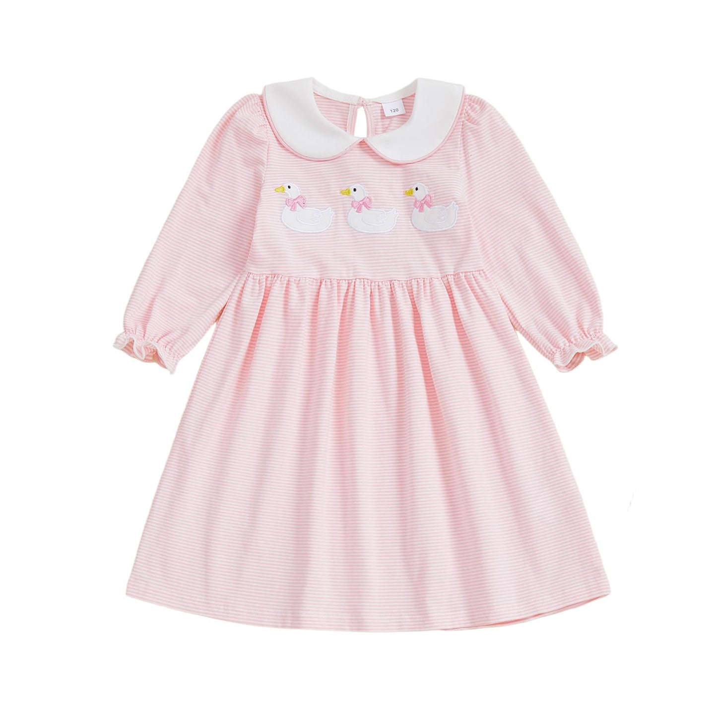 Toddler Baby Girl Smocked Dress Silly Goose Long Sleeve Striped Birthday Dresses Fall Winter Outfits (Pink, 12-18 Months)