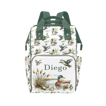Personalized Diaper Bag Backpack for Women, Custom Name Nursing Mommy Daypack, Mallard Ducks Diaper Bag for Girls Boys, New Mom 