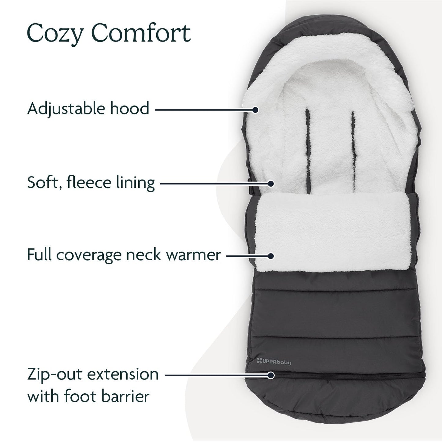 Uppababy Cozyganoosh Footmuff / Easily Attaches To Uppababy Strollers + Rumbleseat / Ultra-Plush, Weather-Proof / Jake (Charcoal