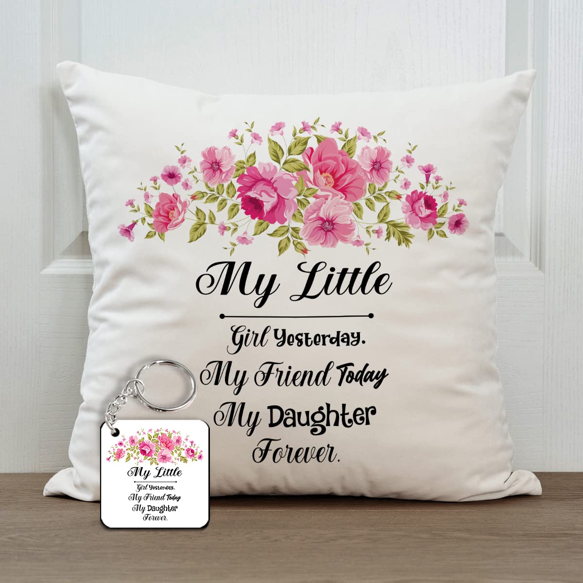 SKYTRENDS Birthday Motivational Gift for Daughter Printed Mug Cushion(12 X 12 inch with Filler) with Keychain  Daughters Day Gi
