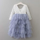 2Bunnies Girl Peony Lace Back A-Line Tiered Tutu Tulle Flower Girl Dress (Gray Long Sleeve Maxi, 9-10Yrs)