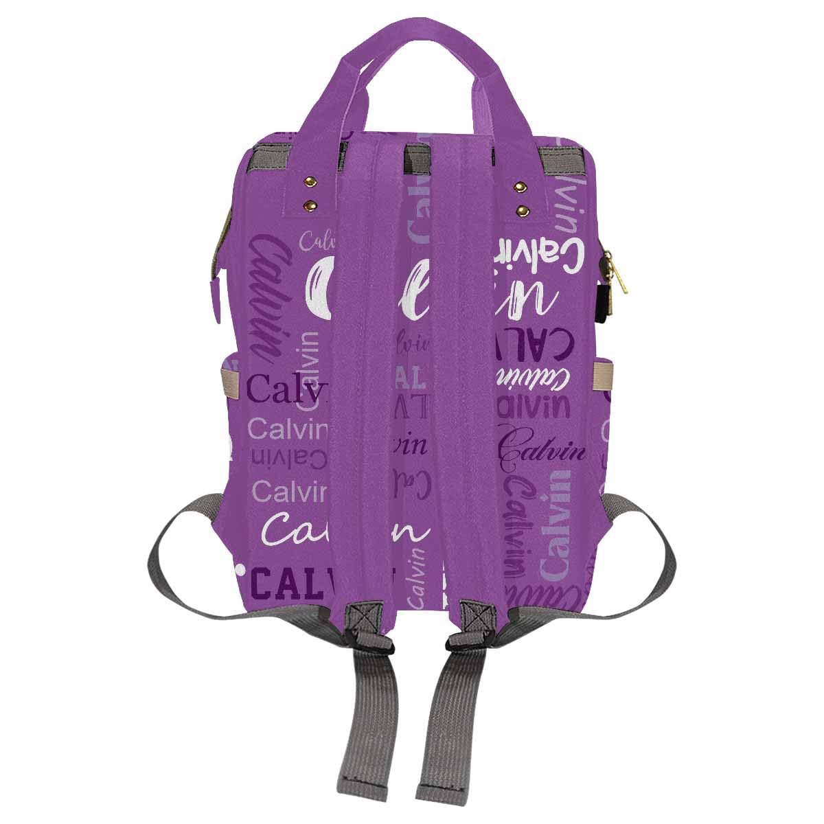 Personalized Diaper Backpack With Name, Purple Text Name Logo Custom Diaper Bag Baby Nappy Bag Fashion Shoulder Bag Casual Daypa