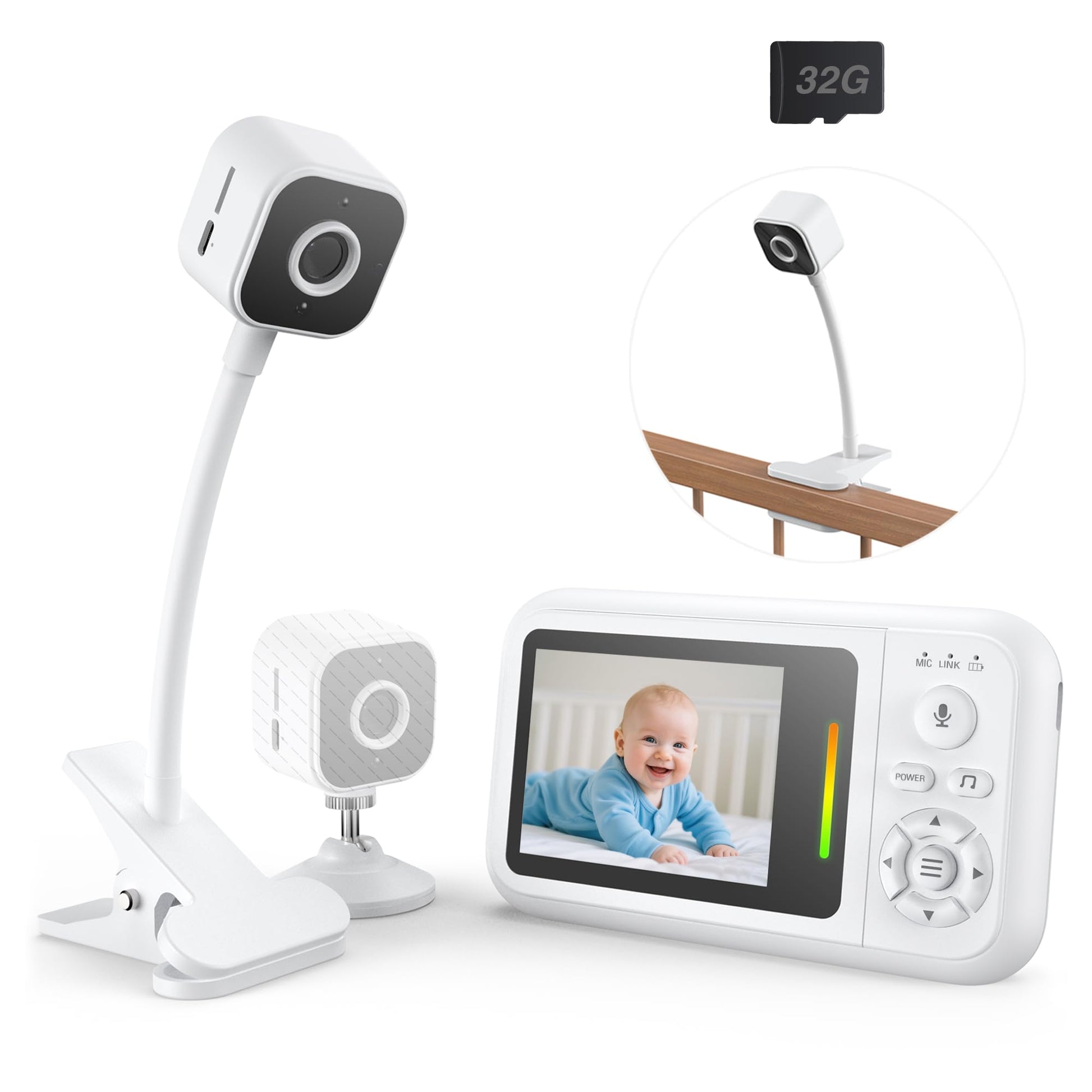 NUOTUN Baby Monitor with Camera and Audio, Baby Monitor No Wifi with Clip for Crib & Stand, Portable 2.8 HD Wireless Monitor 108