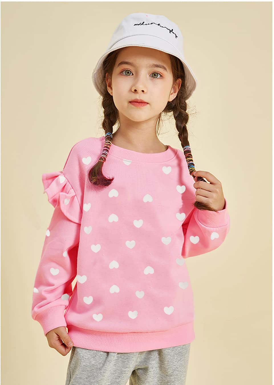 Little Girls Pink Love Heart Shirts Toddler Long Sleeve Sweatshirts Valentines Day Pullover Active Tops 5T