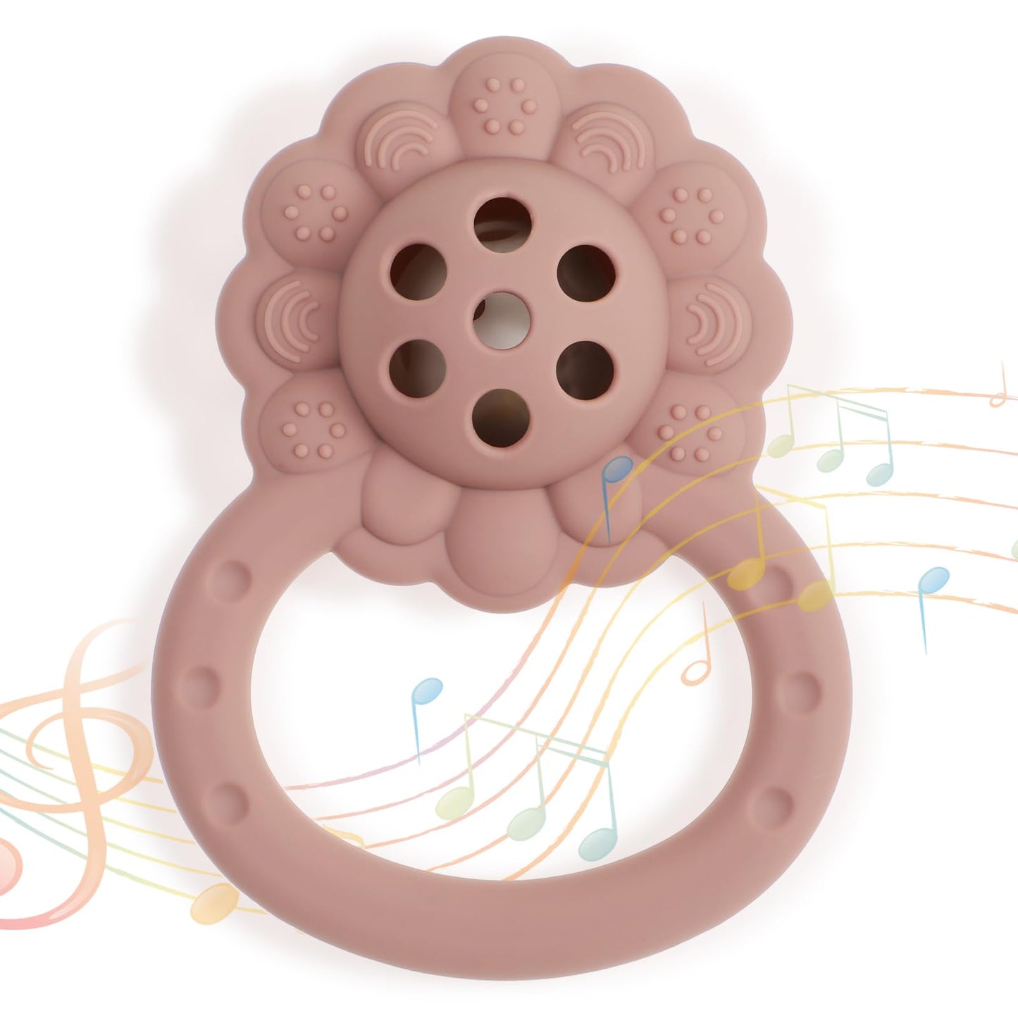 Dirbabi Rattle Teether, Lion Shape Montessori Baby Sensory Teething Toys, Food Grade Silicone BPA Free, Newborn Essentials Must