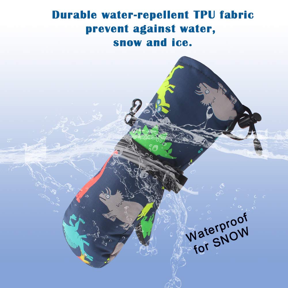 Winter Kids Waterproof Gloves For Boys Girls Snow Ski Toddler Baby Mittens Outdoor For Infant Teens 1-5T (Colorful Dinosaur) (Co