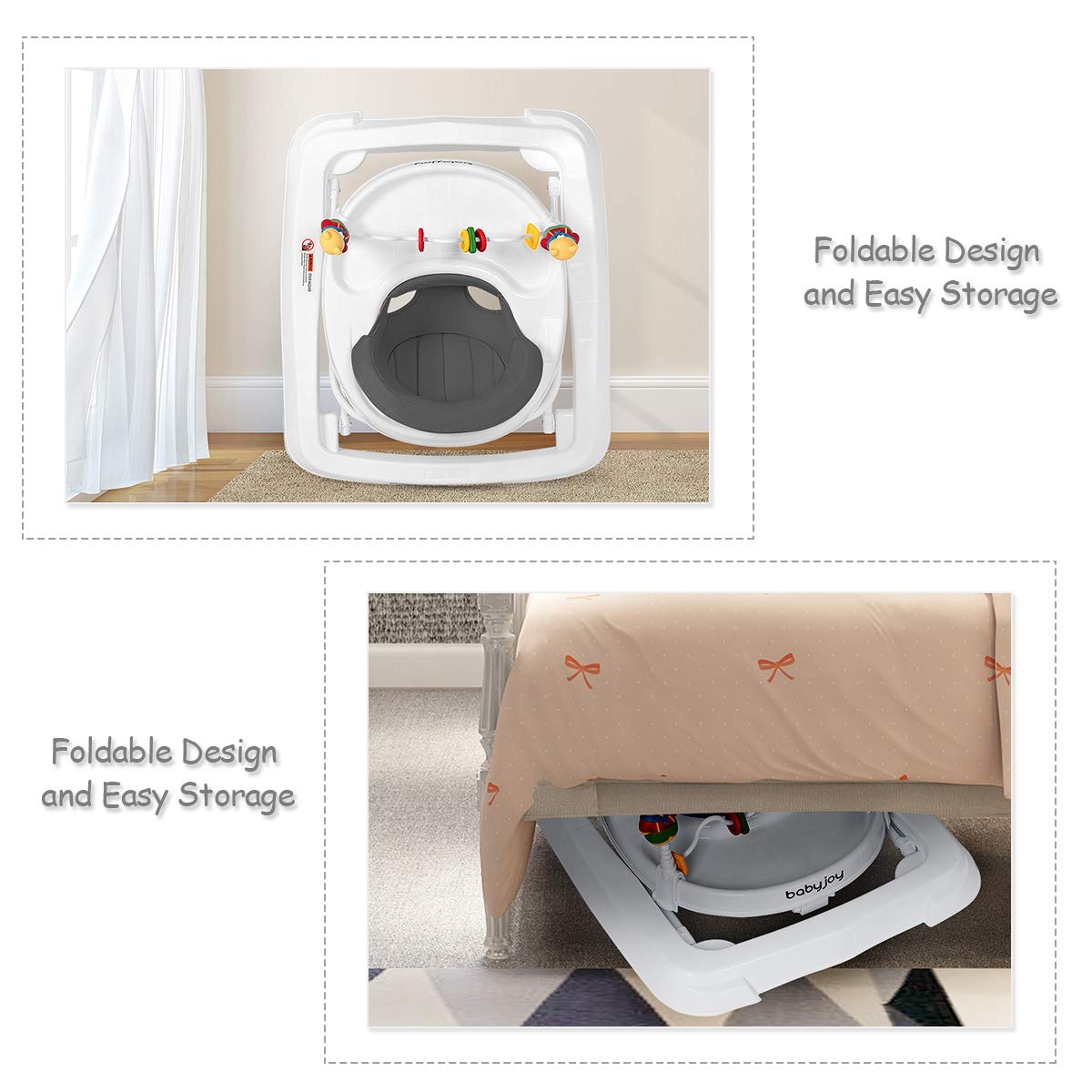 Baby Joy Baby Walker, Foldable Activity Walker Helper With Adjustable Height, Baby Activity Walker With High Back Padded Seat &