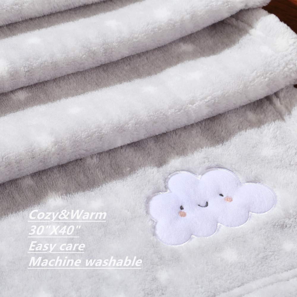 Crevent Baby Welcome Gift Set Storage Basket With Two Blankets+ A Security Blanket + A Taggie + A Gift Bag With Ribbon (Grey)