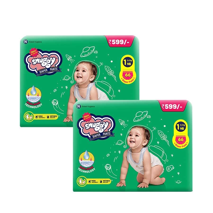 Snuggy Diaper Pant  Newborn 132S Pack, 25 Kgs, Rapid Absorption, Anti  Bacterial