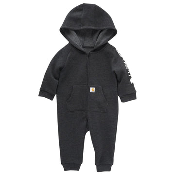 Carhartt Boys Long-Sleeve Zip-Front Hooded Coverall, Caviar Black Heather, 12 Months