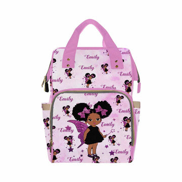 Artsadd Custom Large Capacity Baby Bag For Mom, Glitter Stars Wings Handbags Personalized Name Diaper Backpack With Stroller Str