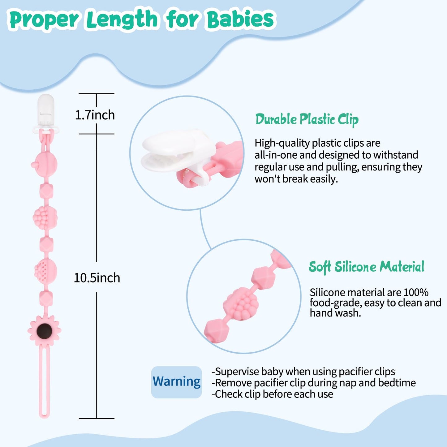 Babygoal Silicone Pacifier Clips 4 Pack,Pacifier Holder Clip For Baby Boy Girl Fits All Pacifier,Binky,Teething Toys And Teether
