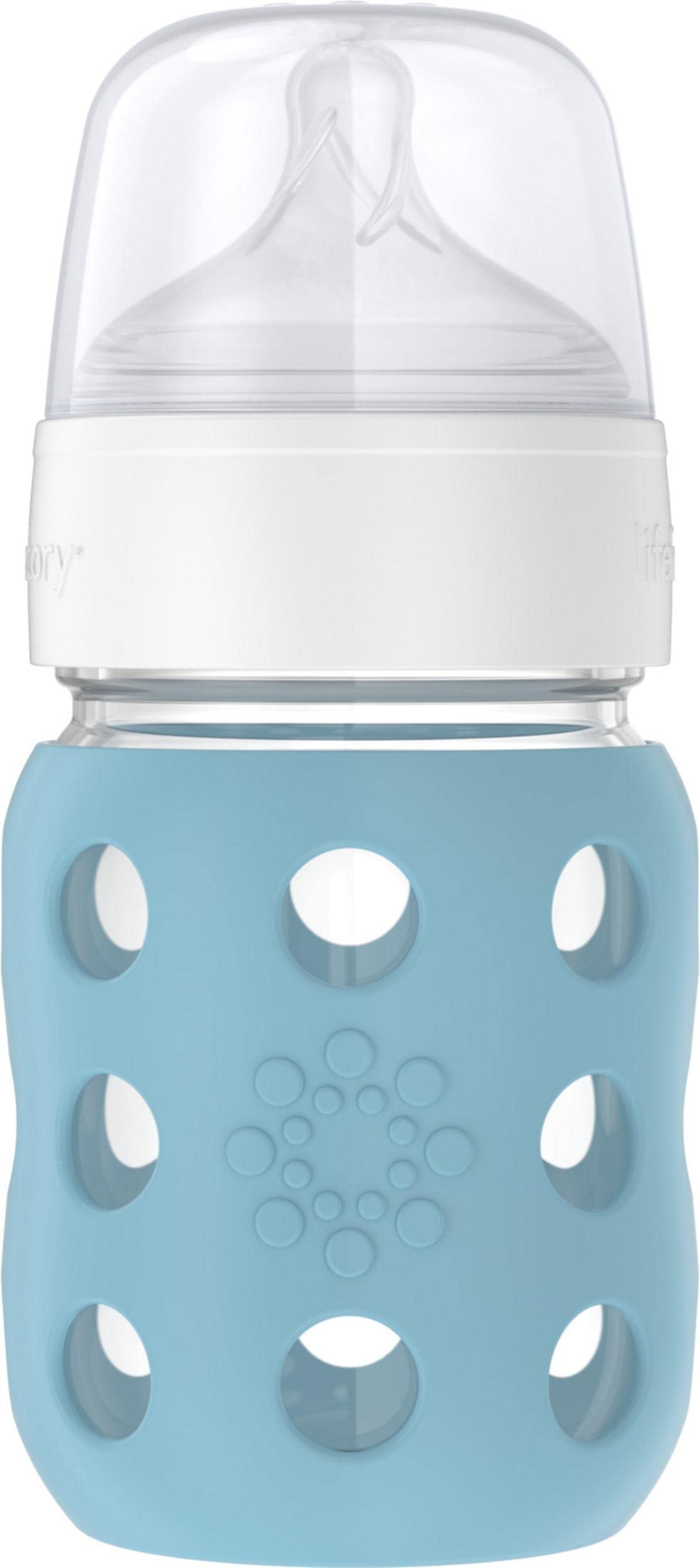 Lifefactory 8-Ounce Wide Neck Glass Baby Bottle With Protective Silicone Sleeve And Stage 2 Nipple, Denim (Lg2211Wde4)