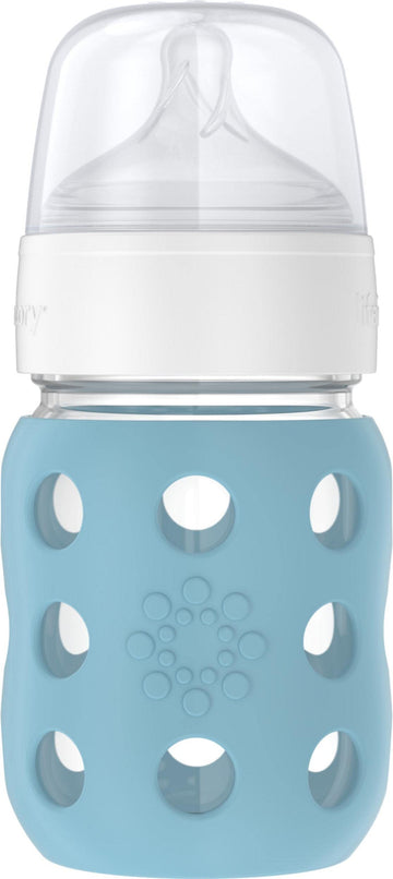 Lifefactory 8-Ounce Wide Neck Glass Baby Bottle With Protective Silicone Sleeve And Stage 2 Nipple, Denim (Lg2211Wde4)