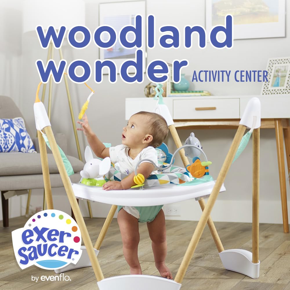 Evenflo Exersaucer Woodland Wonder Baby Activity Center - 13+ Colorful Activities With Full 360-Degree Spin And Enhanced Springs