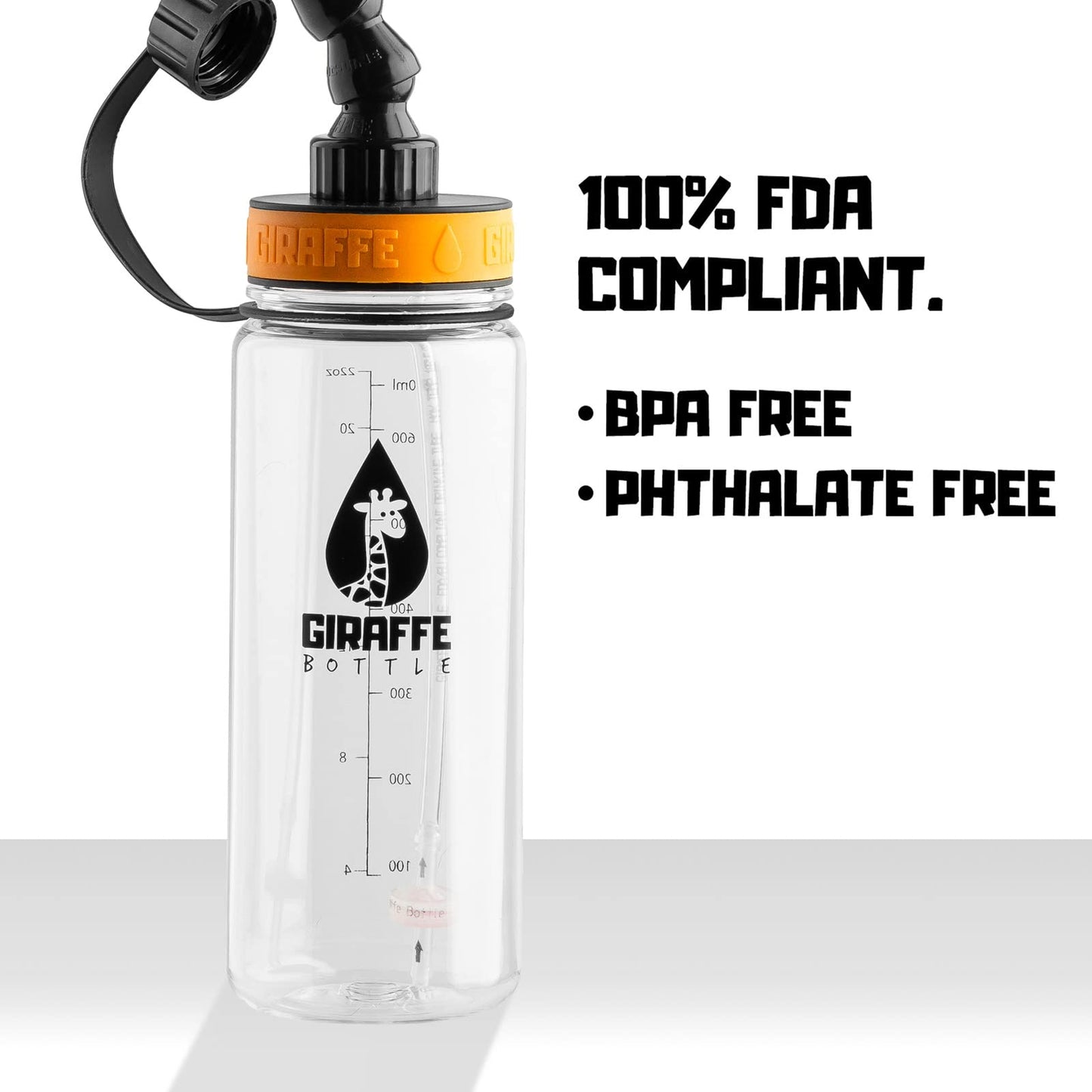 Giraffe Bottle Tower Hands Free Drinking System, Clear Tritan Bottle, With Round Tube Mounted Bottle Holder (Length 15 In / 38 C