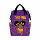 Artsadd Personalized Diaper Bag Casual Shoulder Bag, Customized Yellow And Purple Nappy Backpack With Thermal Pockets Multifunct