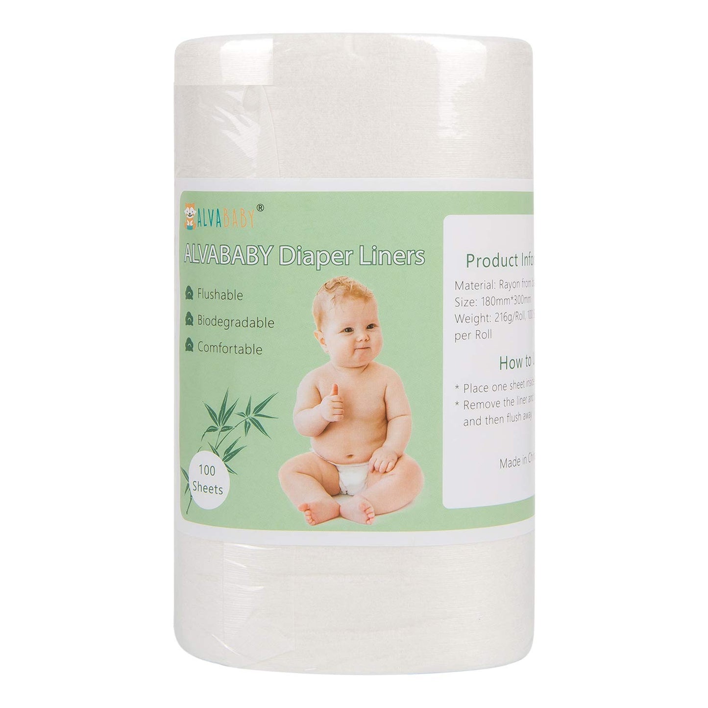 ALVABABY Diaper Liner for Baby Cloth Diapers 11.8x7.1 Inch Natural Soft Disposable Diaper Liners Fragrance Free Chlorine Free 10