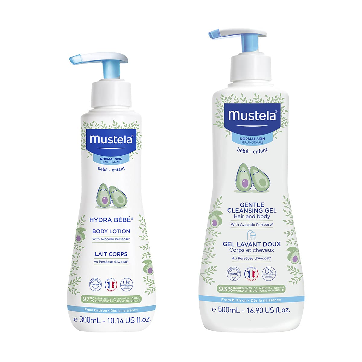 Mustela Baby Bath Time Gift Set - Baby Skin Care Essentials with Natural Avocado - Contains Hydra Bebe Body Lotion 10.14 fl. oz.