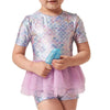 Julysand Toddler Girls Pink Purple One Piece Swimsuit Mermaid Mesh Skirt Swimwear Ruffled Bathing Suit With Sleeve
