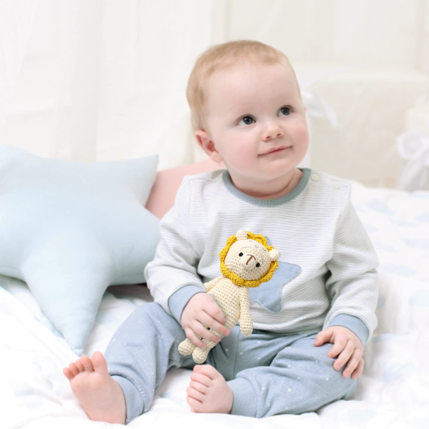 Natural Crochet Stuffed Animal for Babies Newborn Knitted Doll Baby Rattle Soft Cotton Sleep Toy Baby First Friend Gift for Baby