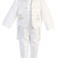 Igirldress Baby Boys White Baptism Christening Mandarin Collar Tail 5 Pcs Tuxedo With Gold Cross Embroidery (6-12 M)