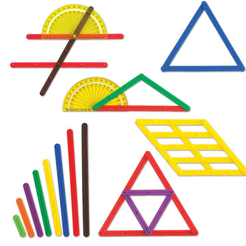 LEARNING ADVANTAGE GeoStix Basic Set - 80 Construction Sticks - 24 Activity Cards - 2 Protractors - Build 2D Shapes and Measure