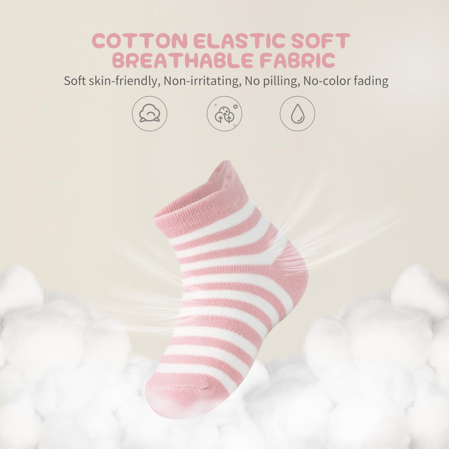 Aroveea Non Slip Grip Ankle Baby Socks 3-5 Years Old For Toddler Boys And Girls Kids Socks 12 Pack, Cute Cotton Baby Socks