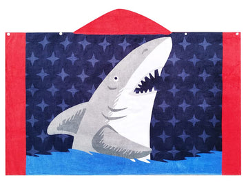 Bangsaur Kids Hooded Beach Bath Towels, 100% Cotton 50'X30' Wrap Blanket, Toddlers Boys 3-12 Years Coverup Towel White Shark