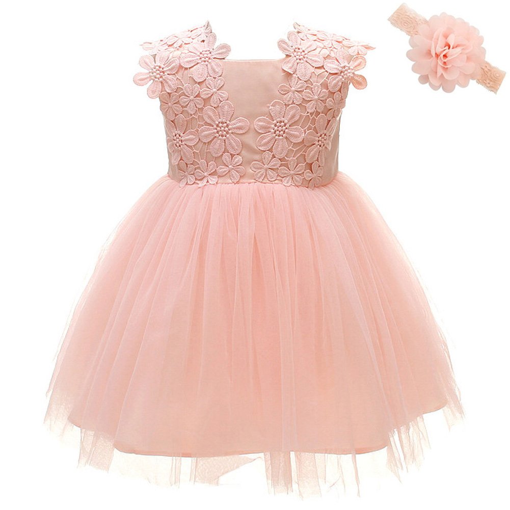 Coozy Baby Girls Dress Infant Princess Christening Baptism Party Birthday Formal Dress (Pink (Style 2), 6M/6-12Months)