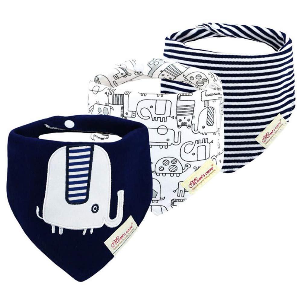 Jn&Lulu 3 Pack Newborn Baby Bibs Bandana Drool Bibs For Drooling Cotton Baby Gifts (Bibelephant)