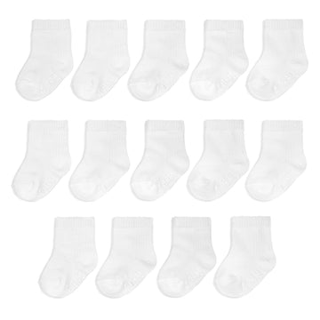 Fruit Of The Loom Baby 14-Pack Grow & Fit Flex Zones Cotton Stretch Socks - Unisex, Girls, Boys (2-4 Years, White)
