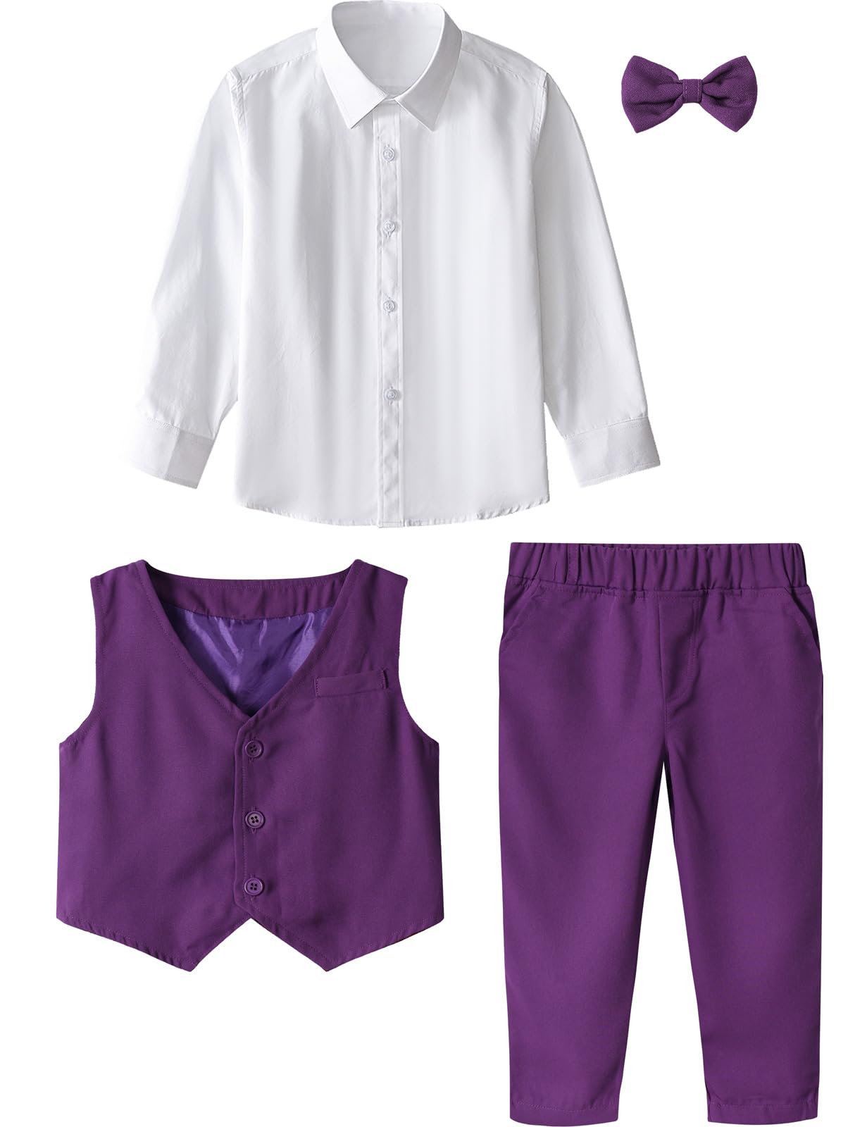 A&J Design Baby Toddler Suit For Boys Halloween Mardi Gras Wedding Gentleman Formal Outfit Tuxedo Vest Set Purple 18-24 Months