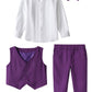 A&J Design Boys Suit Toddler Halloween Mardi Gras Wedding Gentleman Formal Outfit Tuxedo Vest Set Purple 3-4T