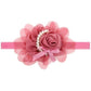 Akinoskids Pearl Chiffon Lace Flowers Elastic Infant Newborn Baby Girl Headbands Toddler Band Hair Hairband Peach Pink