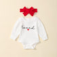 Adxsun Baby Girl Valentine'S Day Outfits Heart Print Romper+Flared Pants+Headband Infant Clothes 0-18 Months