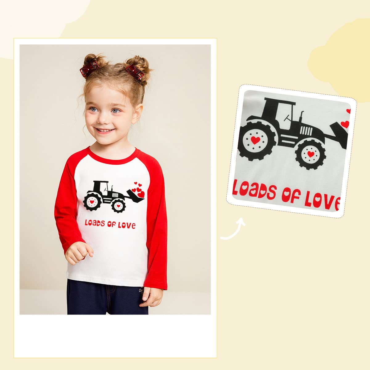 Ddsol Toddler Boys Girls Valentine'S Day T-Shirt Bulldozers Loads Of Love Heart Long Sleeve Tees Kids Boys Tops 6T