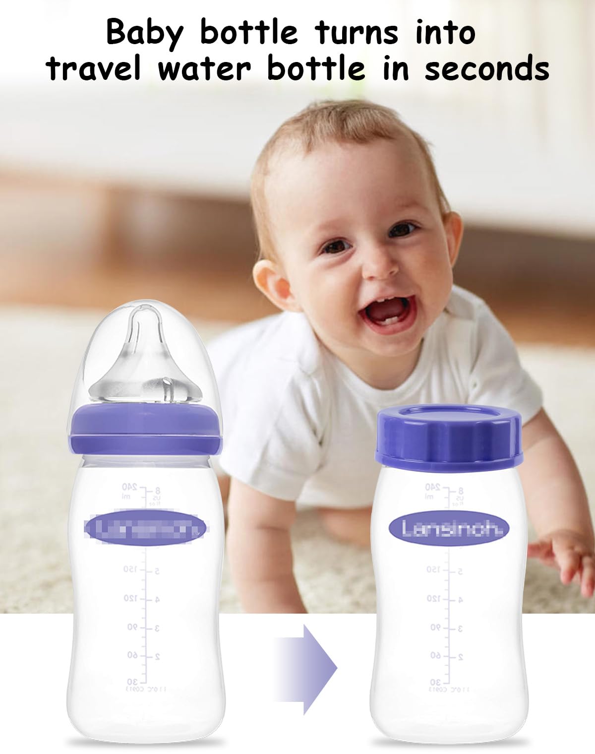 Xunicute Baby Bottle Caps Compatible With Lansinoh Bottles, Travel And Storage Bottle Lids Replacement, 8 Count, Purple