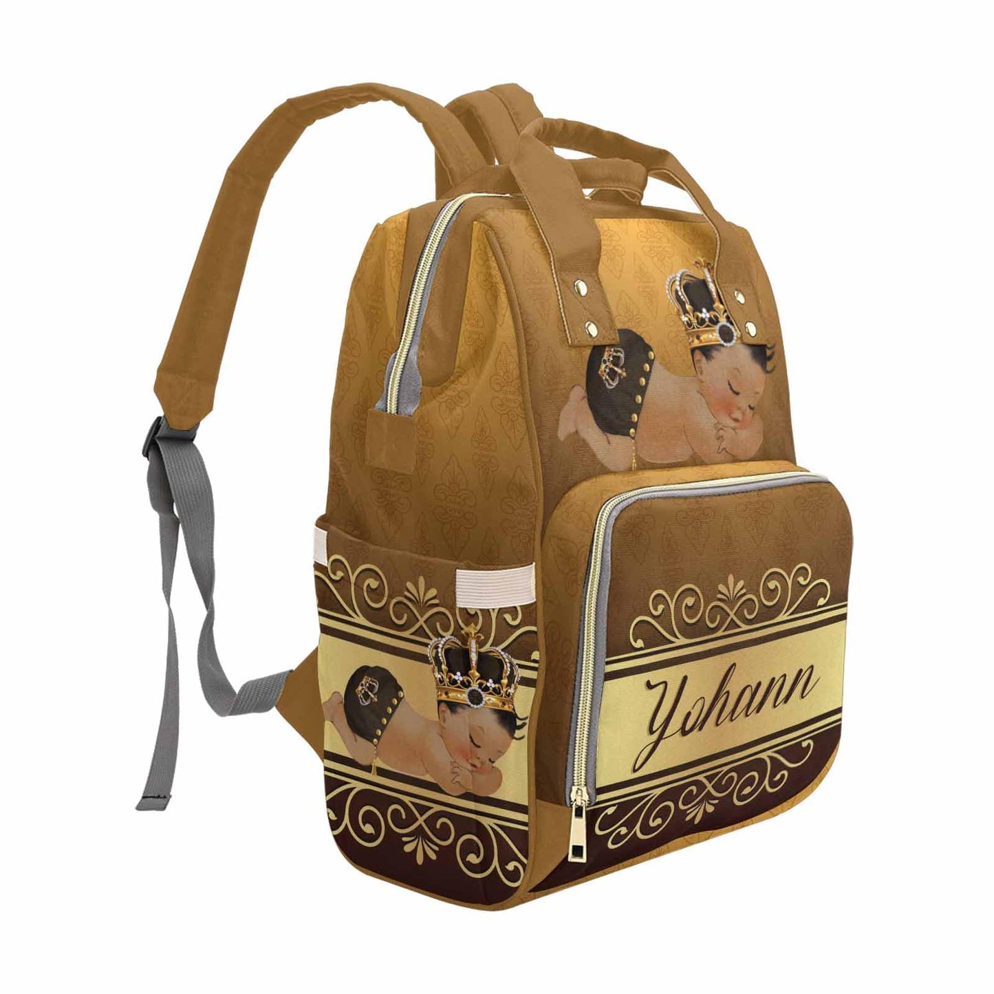 M Yescustom Personalized Name Diaper Bag Backpack, Brown Crown Diaper Baby Bags For Mom & Dad, Portable Travel Back Pack Baby Sh