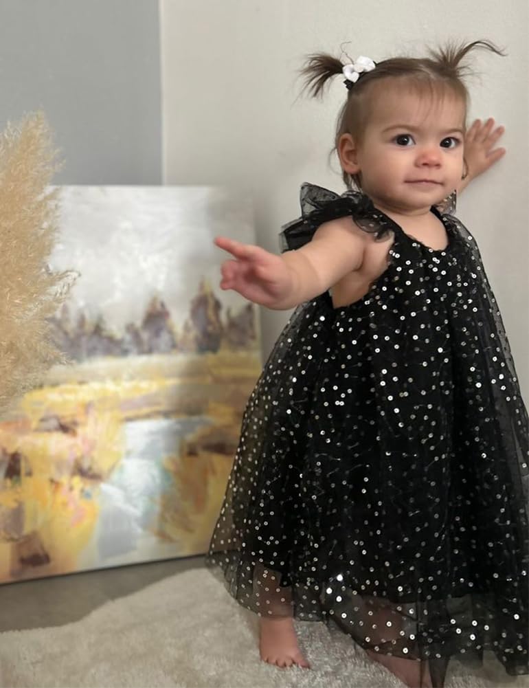 Agqt Toddler Babys Tulle Tutu Dress Sleeveless Sequin Summer Birthday Party Pageant Gowns Halloween Costume Dress Black-Sequin D