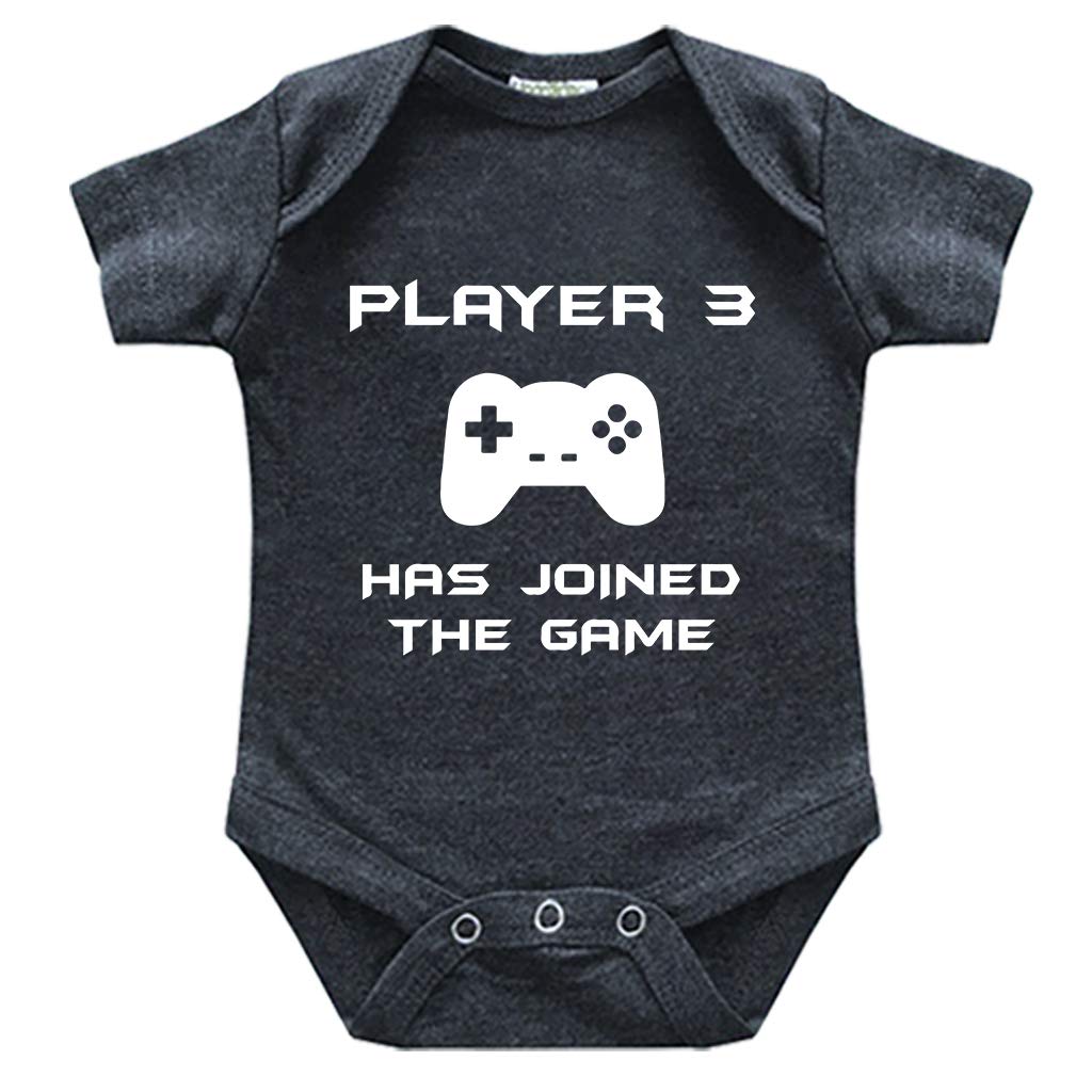 Player 3 Has Entered The Game Joined Newborn Baby Outfits Cute Funny Bodysuit (Charcoal Black, 03 Months)