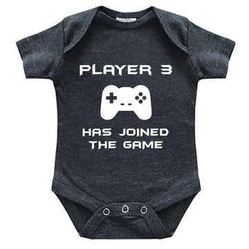 Player 3 Has Entered The Game Joined Newborn Baby Outfits Cute Funny Bodysuit (Charcoal Black, 03 Months)