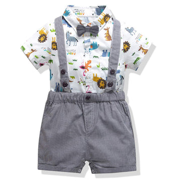 Seclovers Baby Boy Tuxedo Outfits|Gentleman Bowtie Romper Suspender Shorts Set, Toddler Boys Formal Suit