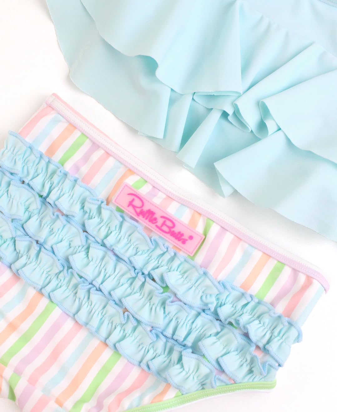 Rufflebutts Pale Rainbow Stripe Flounce Bikini - 6-12M